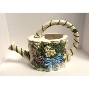 Vintage Silvestri Floral Ceramic Faux Watering Can Cottage Core Garden